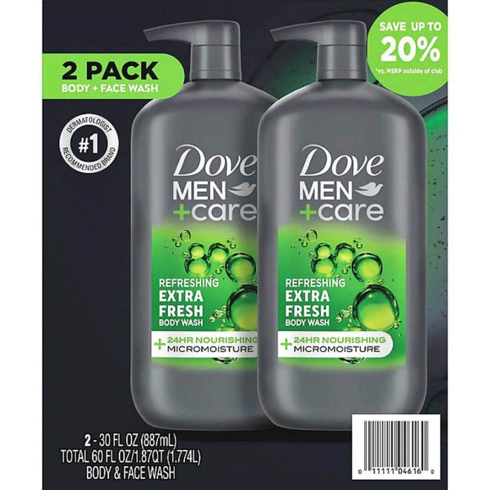 Dove - Men+Care Body and Face Wash, Extra Fresh, Clean Comfort and Charcoal - 30 Oz - 2 Pack